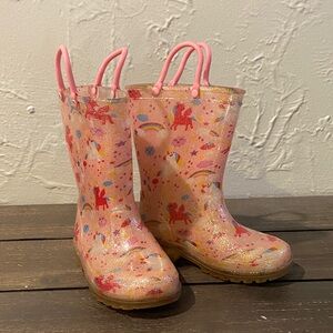 Light Up Pink Glitter Kids' Rain Boots with Unicorns